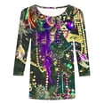thumbnail image 4 of QATAINLAV Mardi Gras Printed Shirts for Women Fashion 3/4 Sleeve Crewneck Mask Graphic Tee Blouses Funny Parade Party Tunic Tops Multicolor XXXL Mother's Day Gifts, 4 of 6
