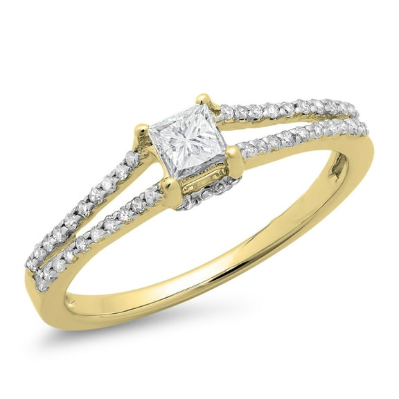 Dazzlingrock Collection 0.50 Carat (ctw) 14K Princess & Round Diamond Ladies Bridal Engagement Ring 1/2 CT, Yellow Gold, Size 6.5