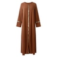 thumbnail image 4 of XDZJLR Robes pour Femmes Couleur Unie Manches Bouffantes Col Rond Robe Maxi Musulmane, 4 of 5