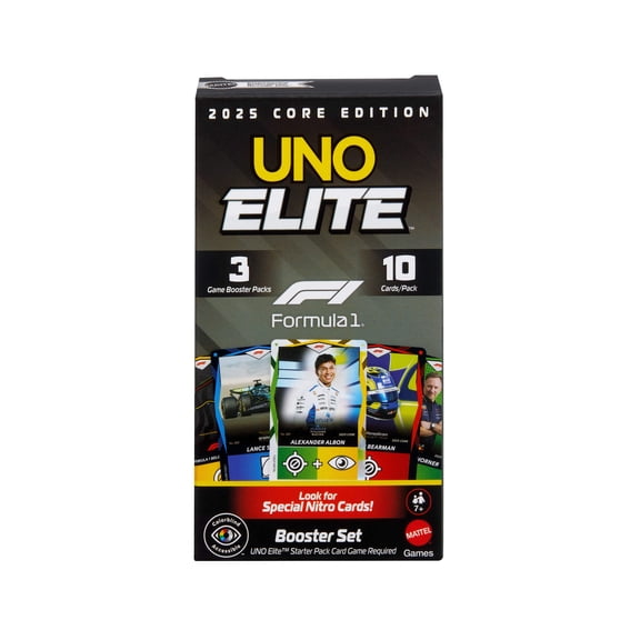 UNO Elite Formula 1 Booster Set with 30 Elite Action Cards, 2025 Core Edition from Mattel Games
