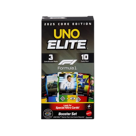UNO Elite Formula 1 Booster Set with 30 Elite Action Cards 2025 Core Edition.
