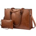 thumbnail image 1 of Bolso tote para portátil LOVEVOOK 17.3" estilo vintage en cuero marrón oscuro, 1 of 8