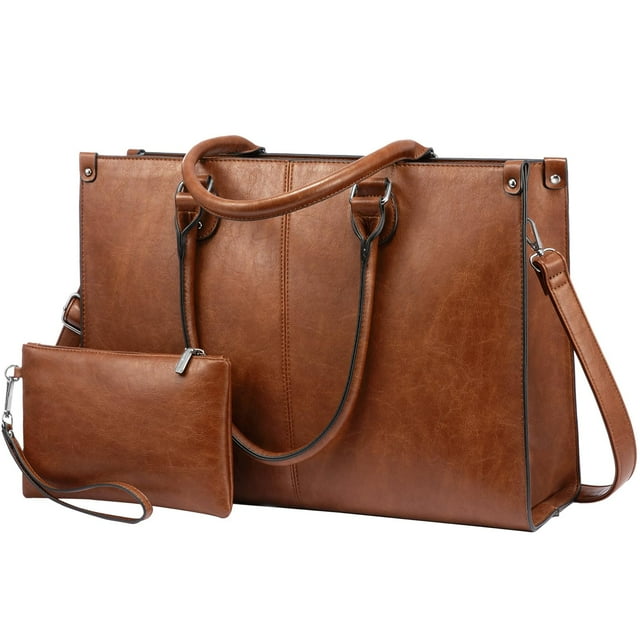 Bolso tote para portátil LOVEVOOK 17.3" estilo vintage en cuero marrón oscuro