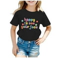thumbnail image 2 of Chemises Filles Saison de Rentrée Scolaire Imprimé Col Rond Manches Courtes Hauts, T-Shirts Noirs 3 Ans-4 Ans, 2 of 4