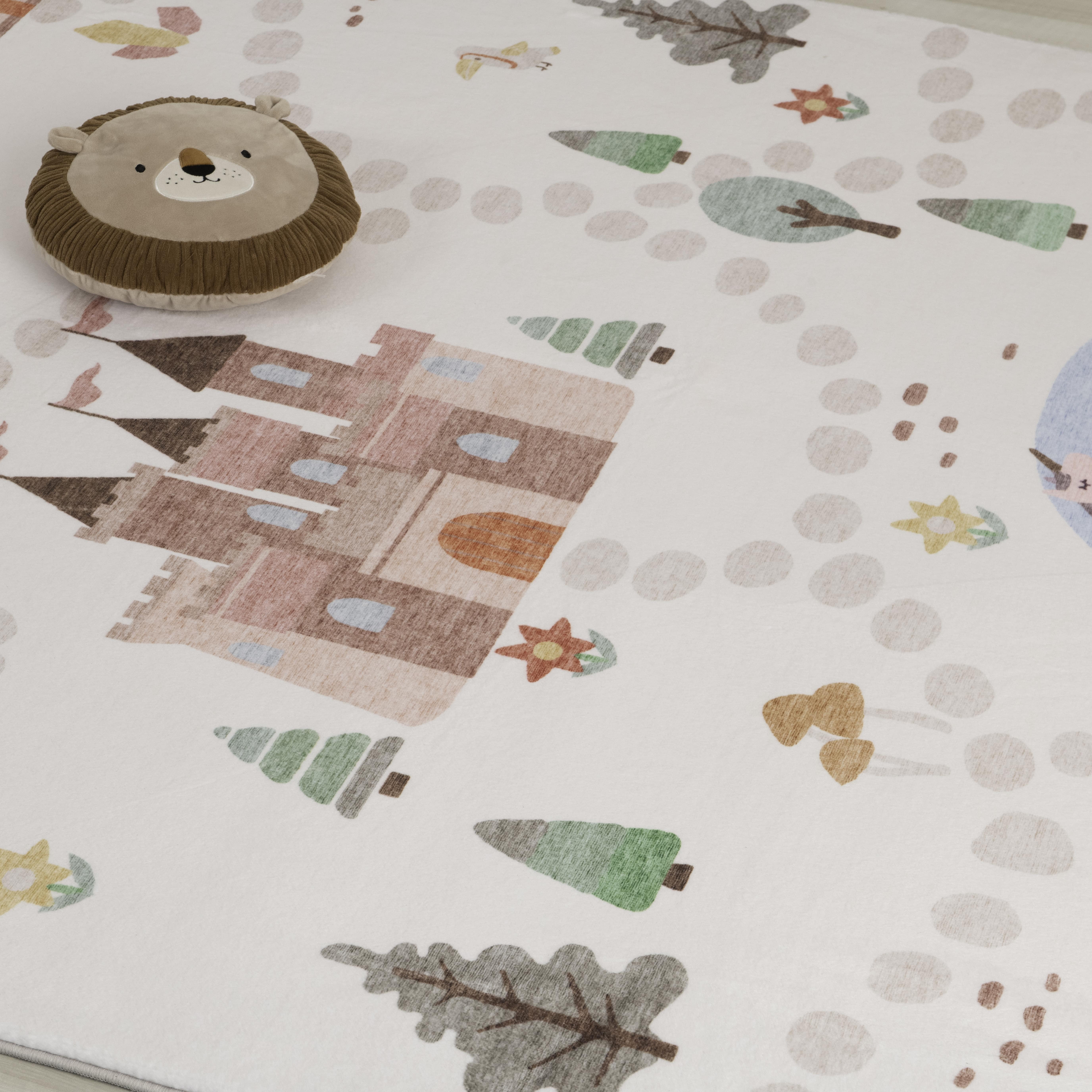 Rug Branch Soft Steps Playtime Licornes, Chateau, Carte routiere, Tapis educatif doux, Blanc Bleu - Garcons et filles dans la salle de jeux, la creche, la chambre