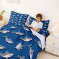 thumbnail image 3 of Feelyou Cartoon Navy Shark Bed Sheets for Kids, Kawaii Sea Wildlife King Sheets, 4 Pieces, 3 of 5