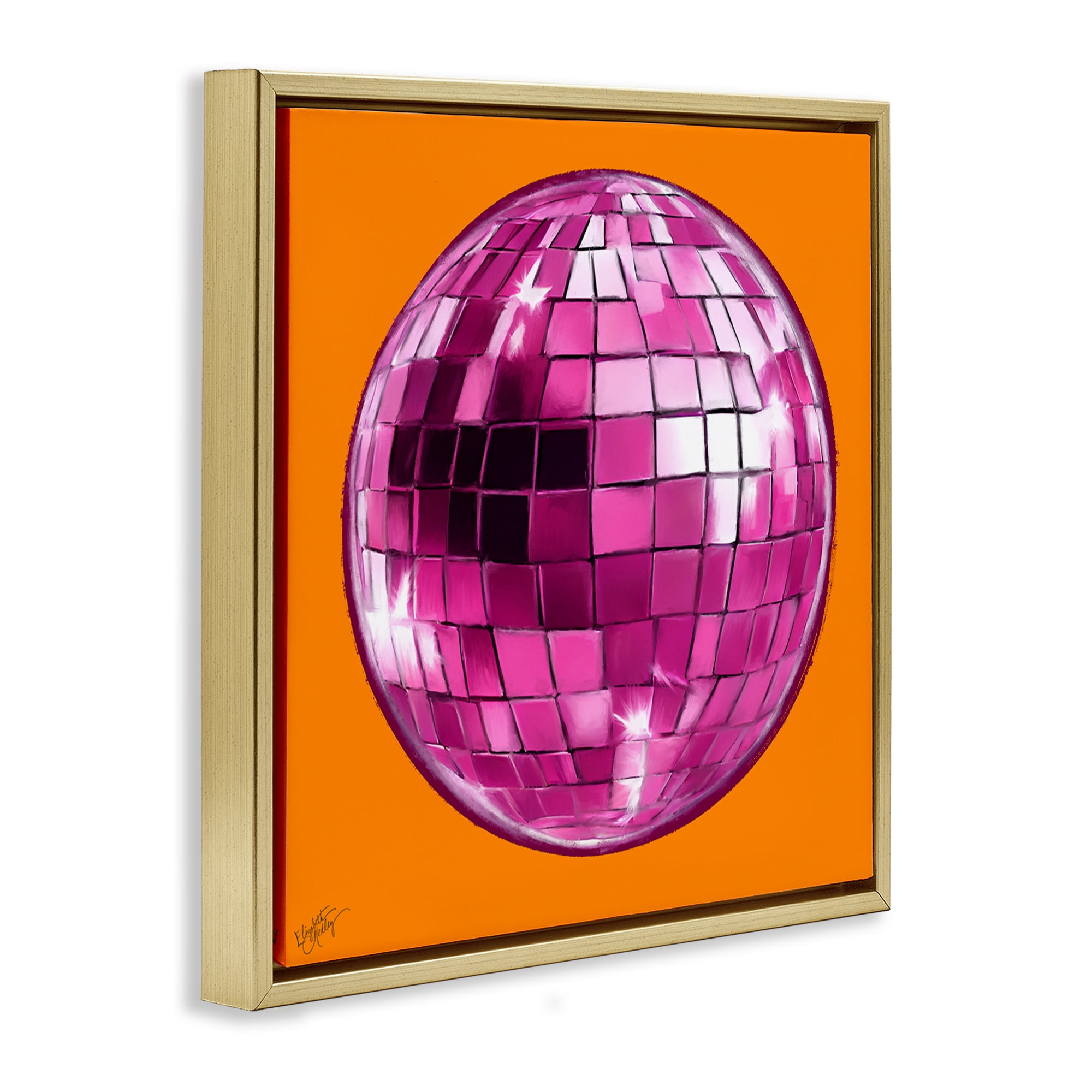 Stupell Industries Disco Ball on Orange Novelty & Humor Painting Gold Floater Framed Canvas Art Print Wall Art, 25 x 25