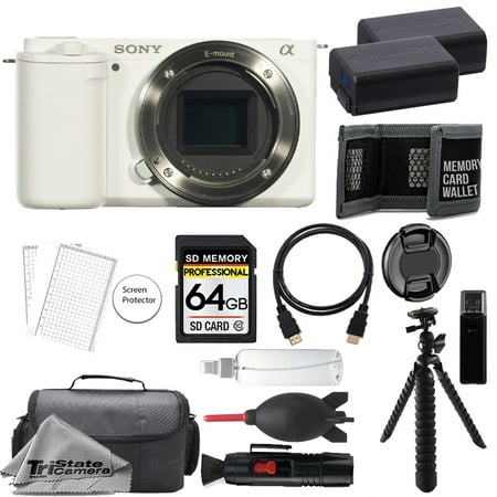 Sony ZV-E10 Mirrorless Camera Body (White) + 64GB + Extra Battery+ Tripod- Accessory Kit