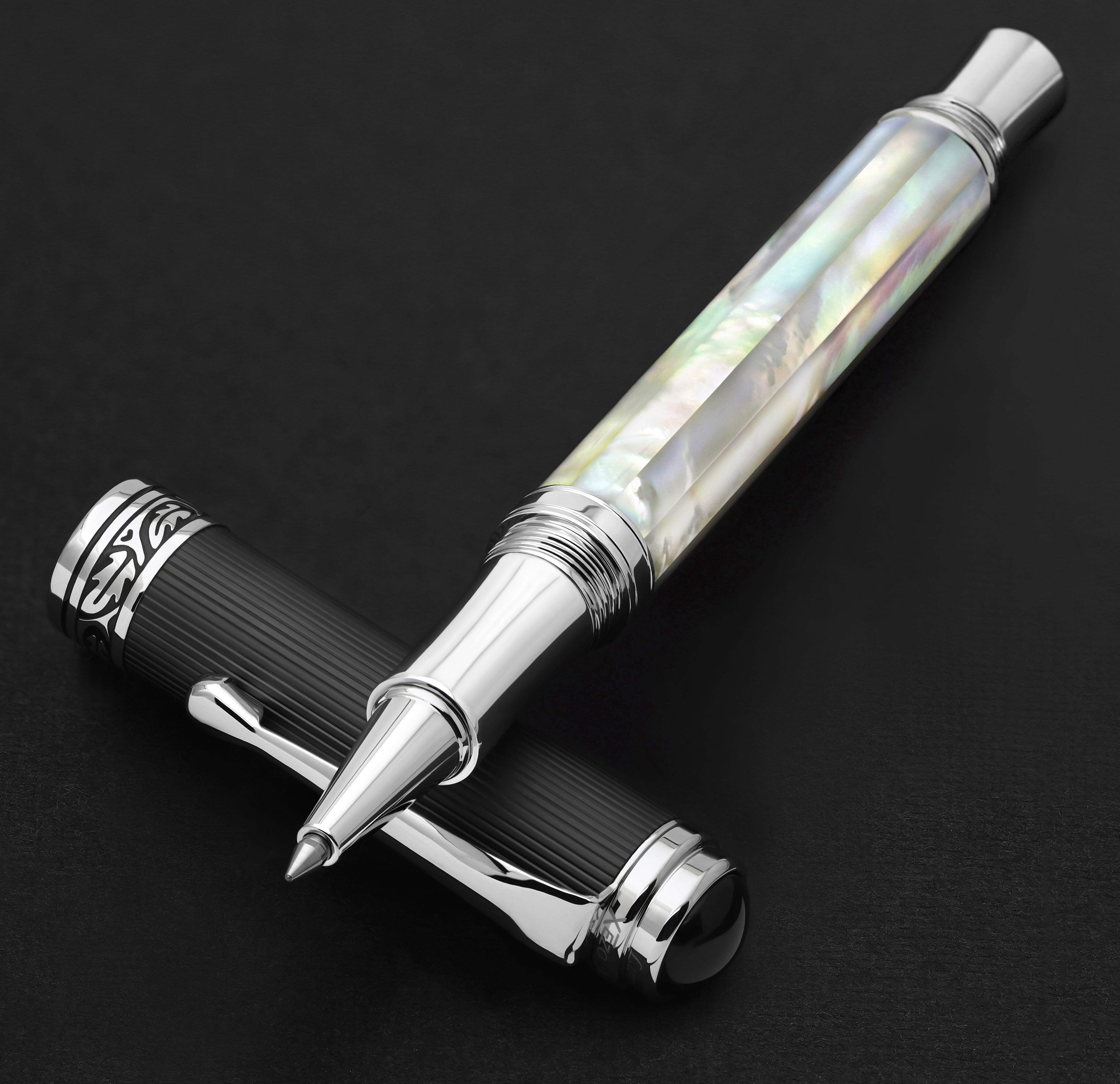 Xezo Xezo Maestro® Oceanic White Mother of Pearl Rollerball Pen - DLC (Diamond-Like Coating) PVD Cap