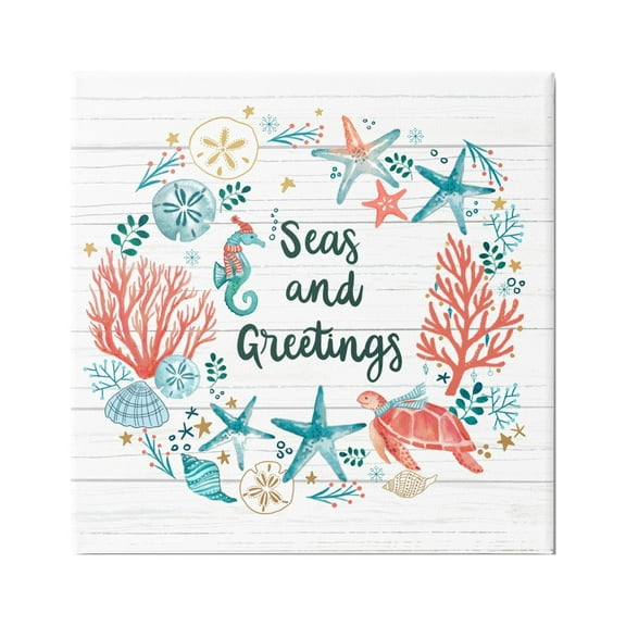 Stupell Industries Seas And Greetings Warm Nautical Holiday Wreath Graphic Art Gallery Wrapped Canvas Print Wall Art, Design by Sharon Lee