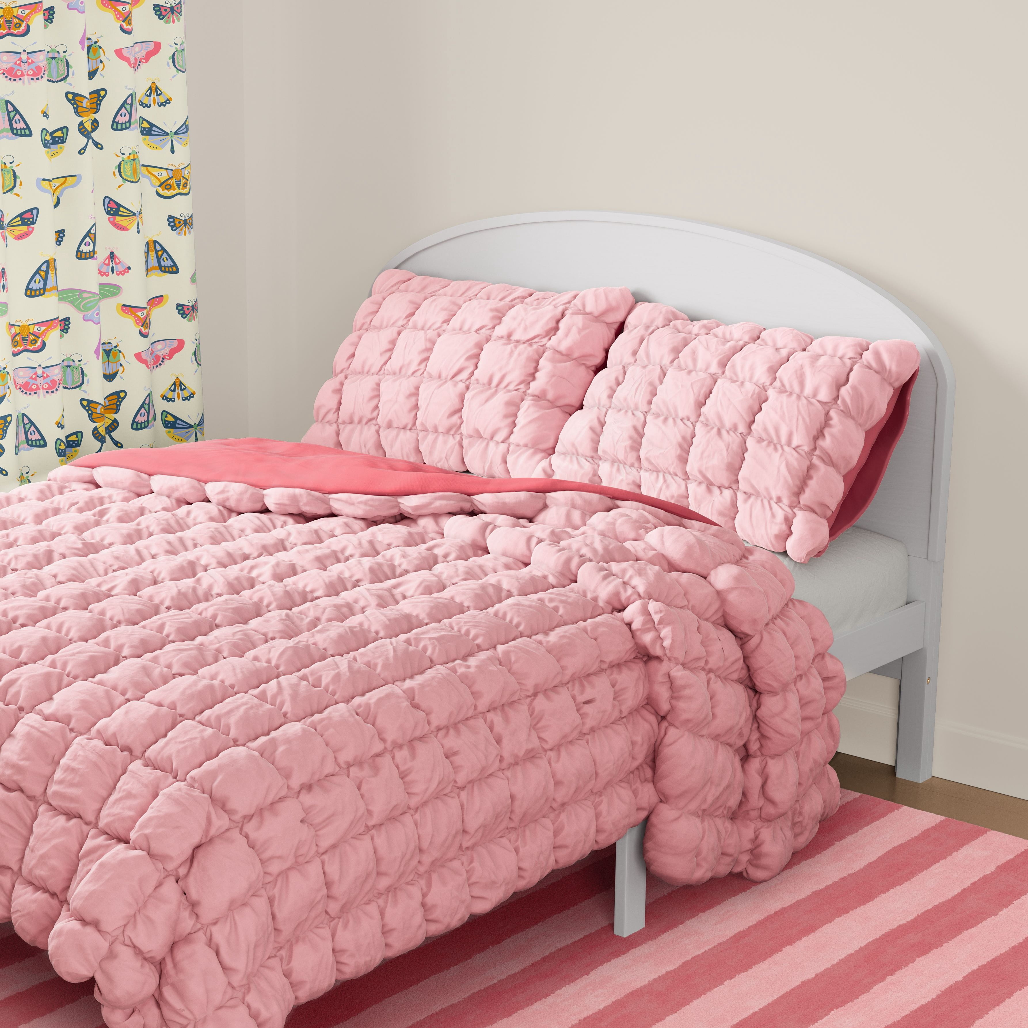 Mainstays Kids Pink Solid Puffy Comforter Set, Full/Queen, 3 Pieces