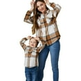 thumbnail image 1 of Family Matching Women Girls Flannel Plaid Jacket Shacket Long Button Down Shirt Coat, 1 of 5