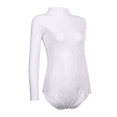 thumbnail image 2 of IBTOM CASTLE Women Long Sleeve Metalic Shiny Leather Turtleneck One Piece Gymnastics Leotard Ballet Dancewear Athletic Train Top XS White, 2 of 5