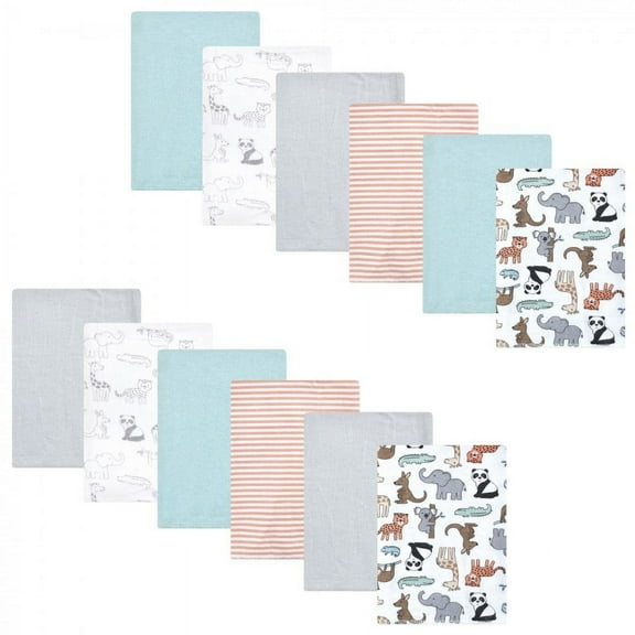Hudson Baby Unisex Baby Cotton Flannel Burp Cloths Bundle, Zoo Animals, One Size