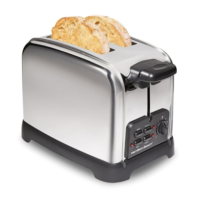 Hamilton Beach Retro Toaster with Wide Slots, Sure-Toast Technology, Bagel & Defrost Settings, Auto Boost to Lift Smaller Breads, 2 Slice, Polished Stainless Steel (22782)