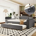 thumbnail image 3 of Full Size Upholstered Daybed with Twin Trundle, Integrated Bluetooth Audio System and USB Port, Sofa Bed with Storage Armrests for Living Room, Bedroom and Apartment, No Box Spring Required, Gray, 3 of 9