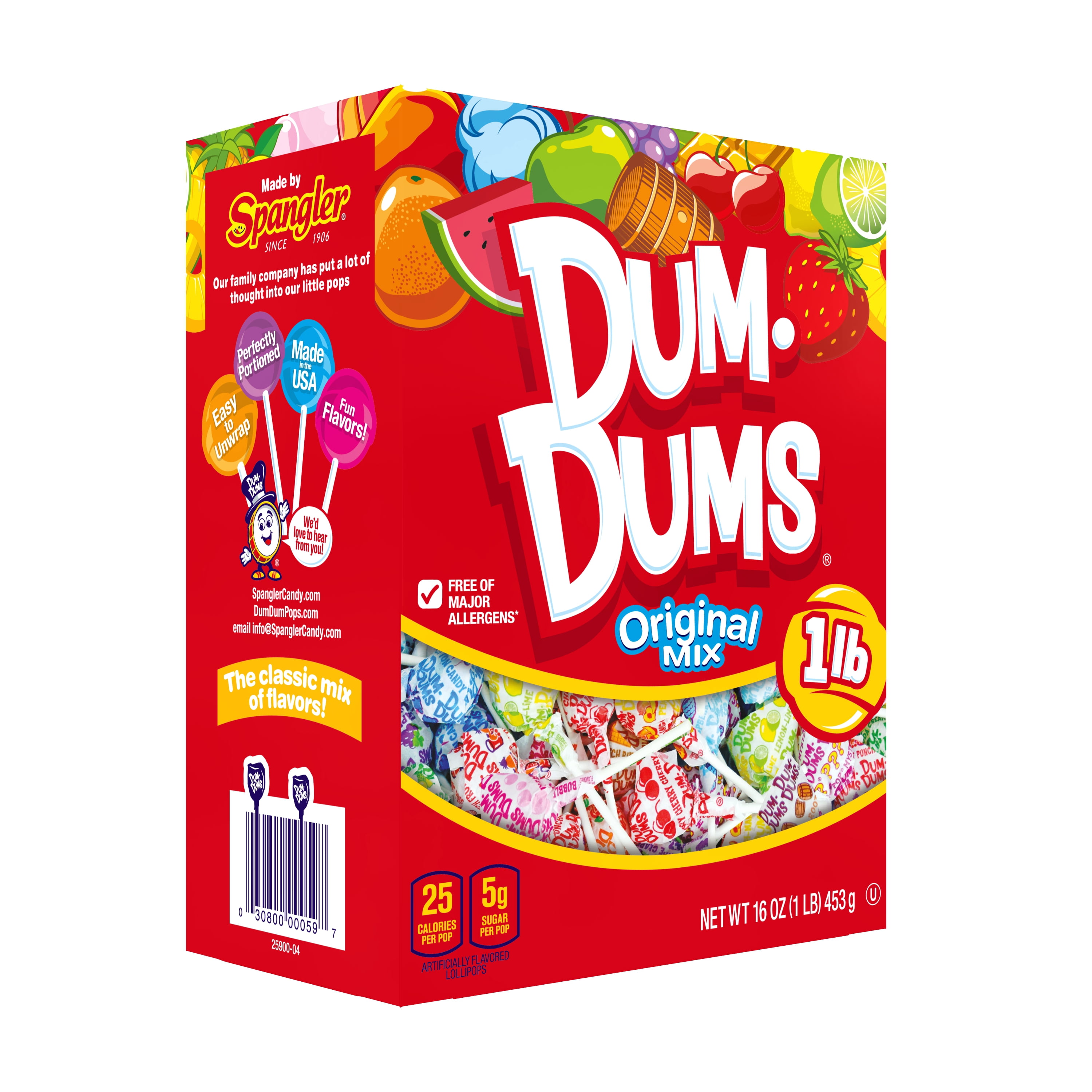 Dum Dums Original Mix Lollipop Suckers, Assorted Flavors Hard Candy, Party Candy, 16oz Candy Box
