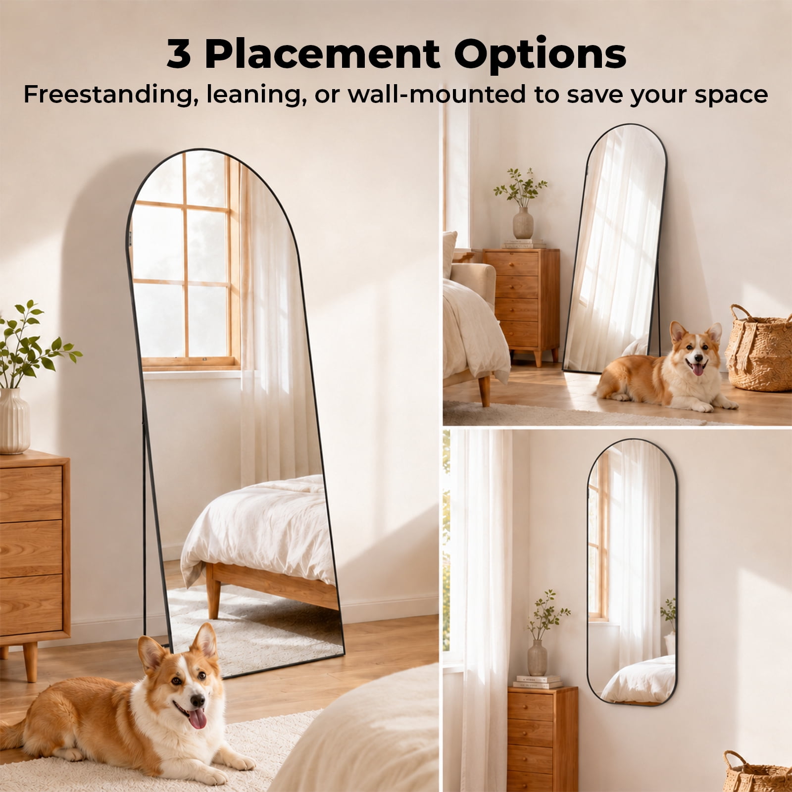 Alvantor Full Body Mirror 56"x15" with Stand, Shatterproof HD Glass, Aluminum Frame