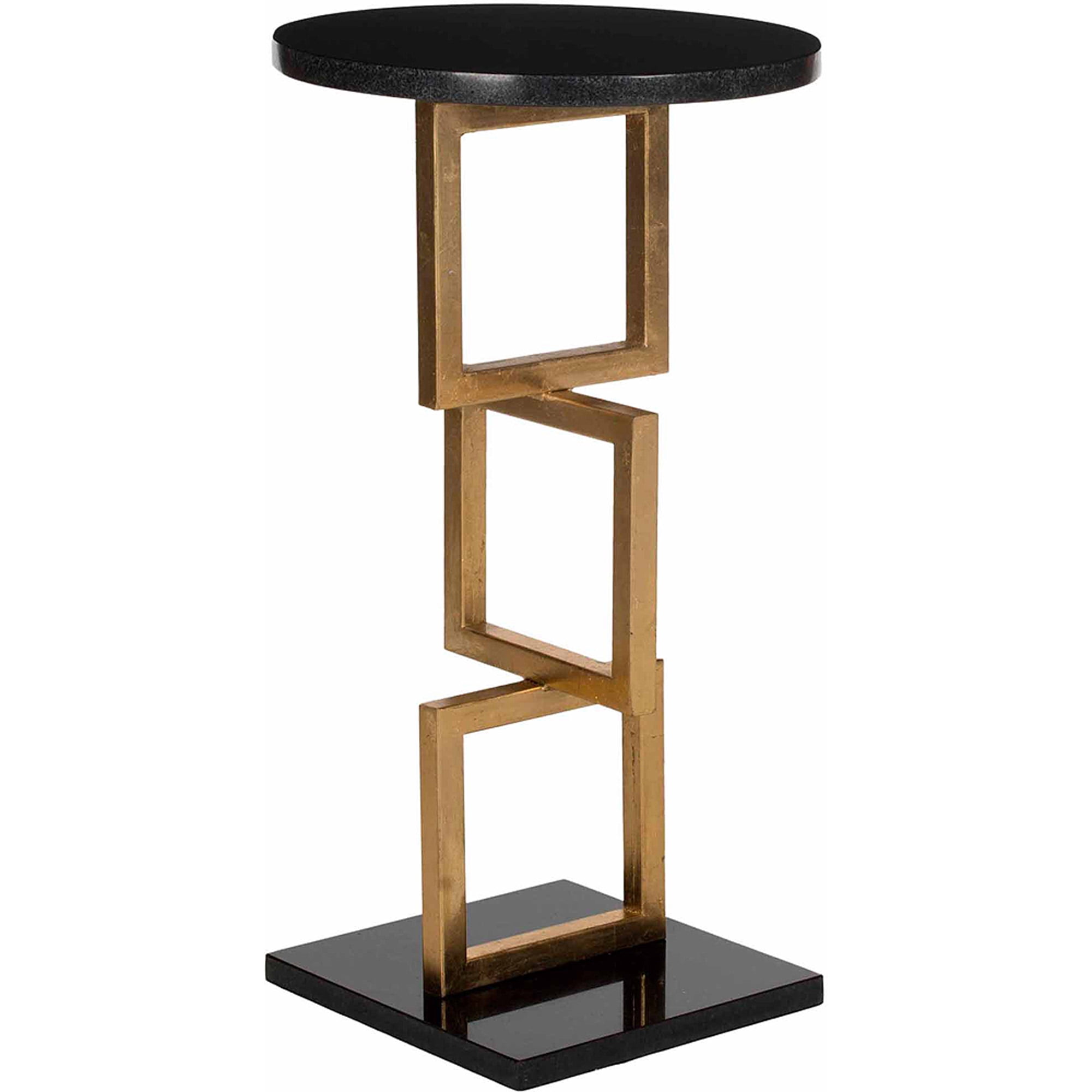 SAFAVIEH Cassidy 23 in. H Round Top Square Base Iron Accent Table, Gold/Black Marble