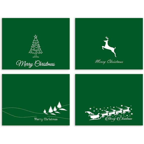 Small World Greetings Green Merry Christmas Cards 24 Count - Blank Inside with Envelopes - A2 Size (5.5”x4.25”) - Christmas, Winter Events, and More