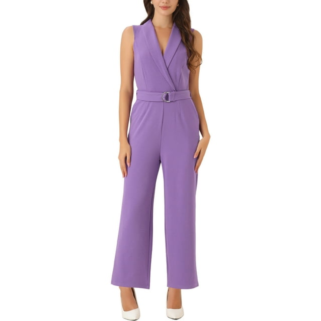 INSPIRE CHIC Combinaison Courte Sans Manches à Col Châle pour Femme avec Ceinture pour Bureau L Violet