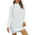 thumbnail image 2 of Ahuyic Womens Summer Casual Dress,Womens Plus Size Dress,Womens Winter Casual Buttoned High Collar Long Sleeve Bottoming Sweater Dress,White,M, 2 of 4