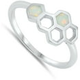 thumbnail image 4 of CHOOSE YOUR COLOR White Simulated Opal Honeycomb Ring .925 Sterling Silver Band CZ Female Size 9, 4 of 4