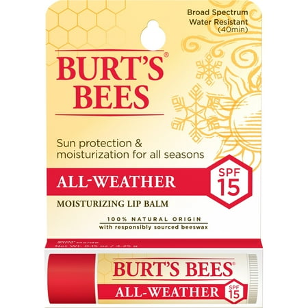 Burt's Bees 100% Natural All-Weather SPF15 Moisturizing Lip Balm, Water Resistant, 1 Tube