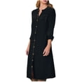 thumbnail image 2 of Guieoi Dress for Women under $10.00 Plus Size Fashion Women Solid Color V-Neck Long Ankle Sleeve High Waist Dress Skirt, 2 of 6