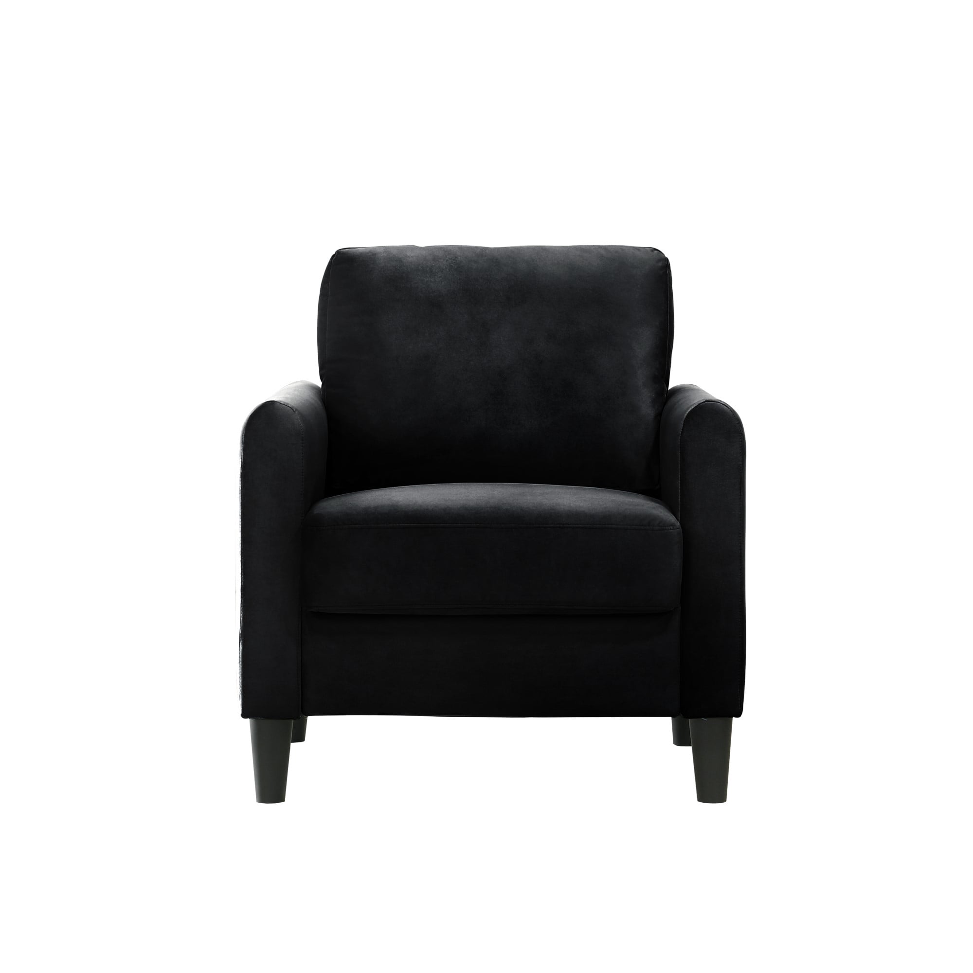 Home Design Airell Velvet Arm Chair with Plush Armrests and Sleek Black Legs, Modern Upholstered Design for Living Room, Black