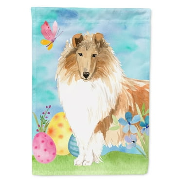 Carolines Treasures CK1904GF Easter Eggs Rough Collie Flag Garden Size  Small multicolor