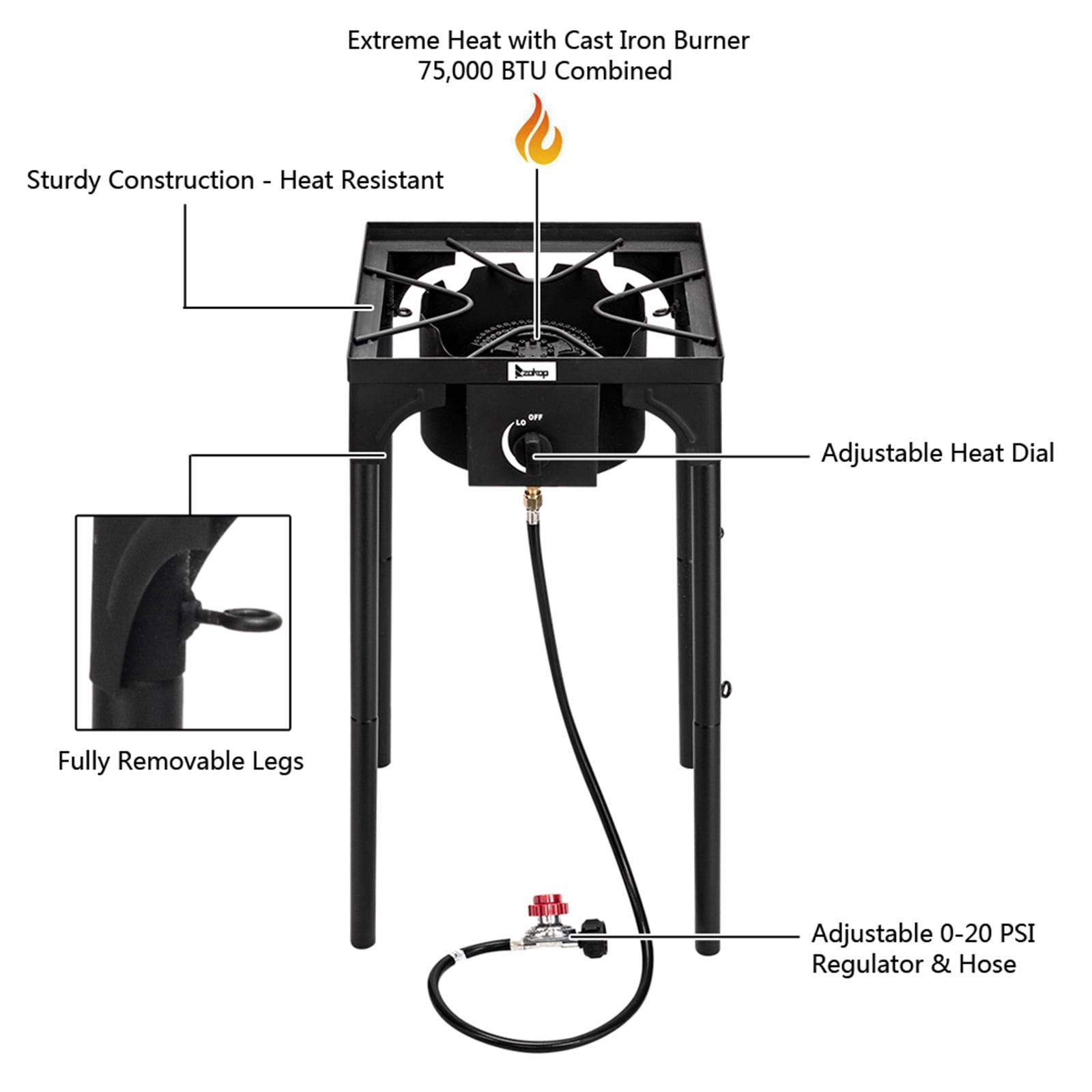UWR-Nite Portable Gas Camping Stove, Outdoor Propane Burner with 20psi Regulator, High-Pressure Single Cooker Camp Cooking Home Brewing