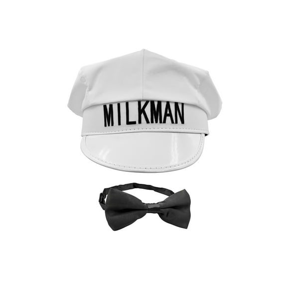 Nicky Bigs Novelties White Milkman Milk Man Hat and Black Bowtie Set Adjustable Halloween Accessory