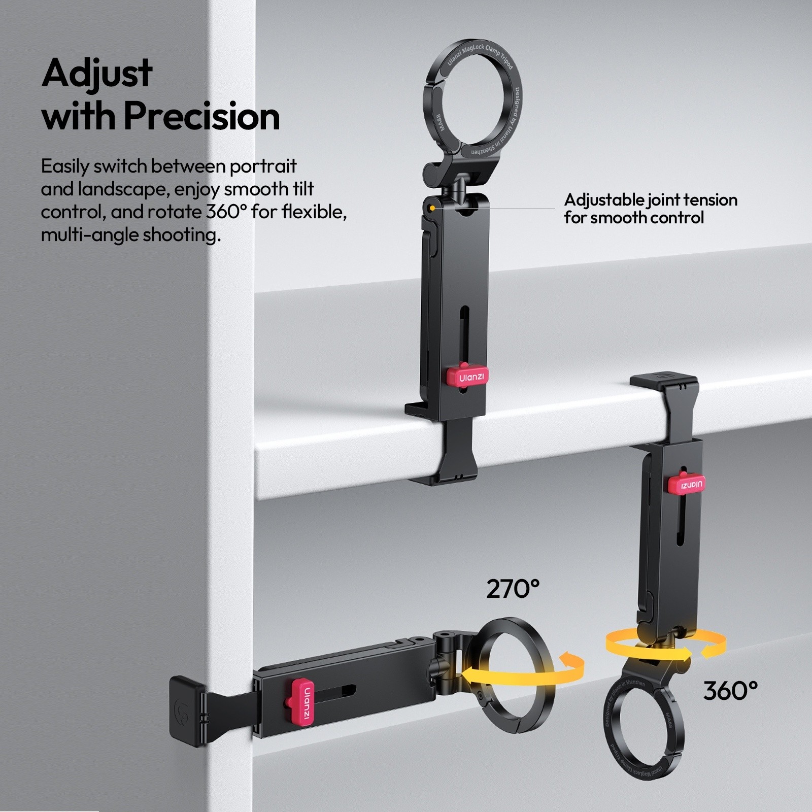 Ulanzi MA88 MagLock Magnetic Phone Tripod – 360° Rotating Foldable Stand with Strong Magnetic Mount & Mantis Mode, Portable Selfie Stick for iPhone, Samsung, Vlogging & Travel