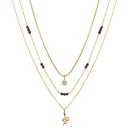 Believe by Brilliance Women's 14Kt Gold Flash Plated Snake Cubic Zirconia Layered Pendant Necklace, 16 & 17 & 18 2" Extender