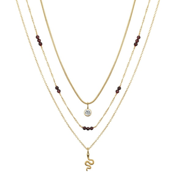 Believe by Brilliance Women's 14Kt Gold Flash Plated Snake Cubic Zirconia Layered Pendant Necklace, 16 & 17 & 18 2" Extender