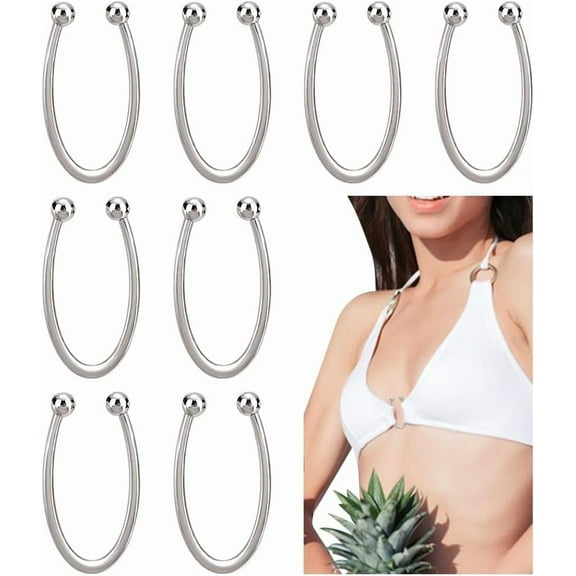 8 Pcs Bikini Closure Metal Strap Hooks Alloy Bikini Pins Clips U Shape Ring Buckle Lingerie Chest Closure Connector