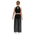 thumbnail image 3 of Sholeno Girls Sleeveless Lyrical Dance Dress Color Block Ruched Crop Top Keyhole Back Flowy Split Chiffon Skirt Black 8, 3 of 6