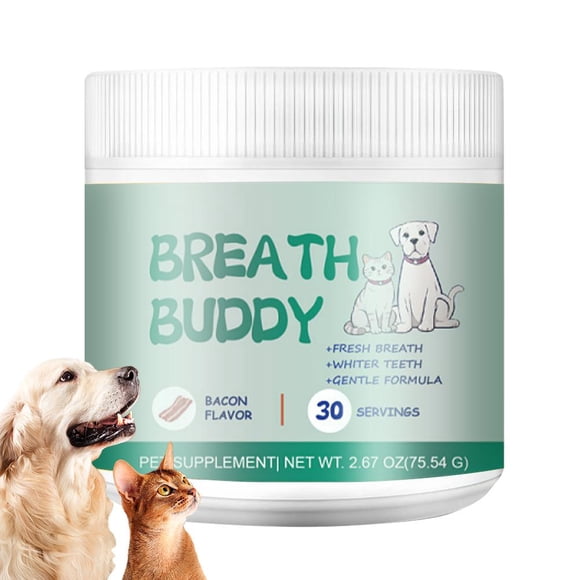 Pet Oral Care Powder for Dogs & Cats, Natural Herbal Tooth Cleaning Powder with Peppermint, Honeysuckle, Prebiotics for Fresh Breath, Removes Plaque & Tartar, 75g