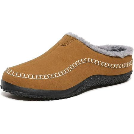 

Men s Moccasin Slippers Cozy Suede Upper House Slippers Fuzzy Plush Wool-Like Lining Slip on Warm Anti-Skid TPR Sole Indoor Outdoor Shoes