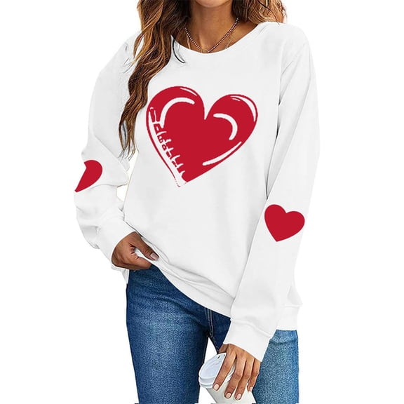 Valentines Women Shirts Love Heart Graphic Long Sleeve Funny Sweater Shirt Pullover Tops Festival Red Sweatshirts