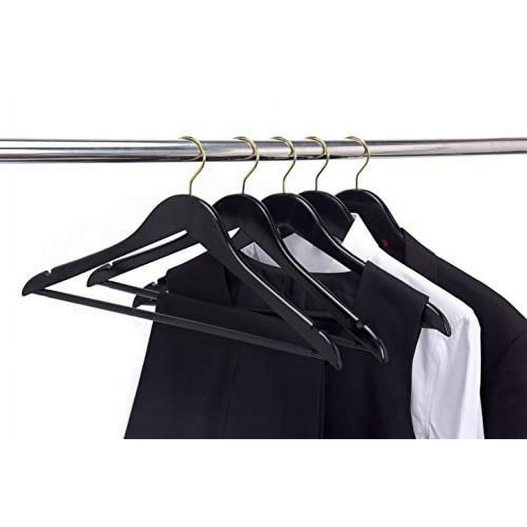 Quality Black Wooden Hangers - Slightly Curved Hanger Set of 20-Pack -  Solid Wood Coat Hangers with Stylish Chrome Hooks - Heavy-Duty Clothes,  Jacket, Shirt, Pants, Suit Hangers (Black-Gold Hook, 20) 