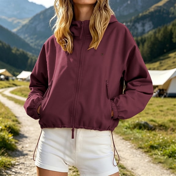 Womens Versatile Hooded Jacket Zip Front with Pockets Lightweight Windbreaker for Everyday Outerwear Activities ,XXL