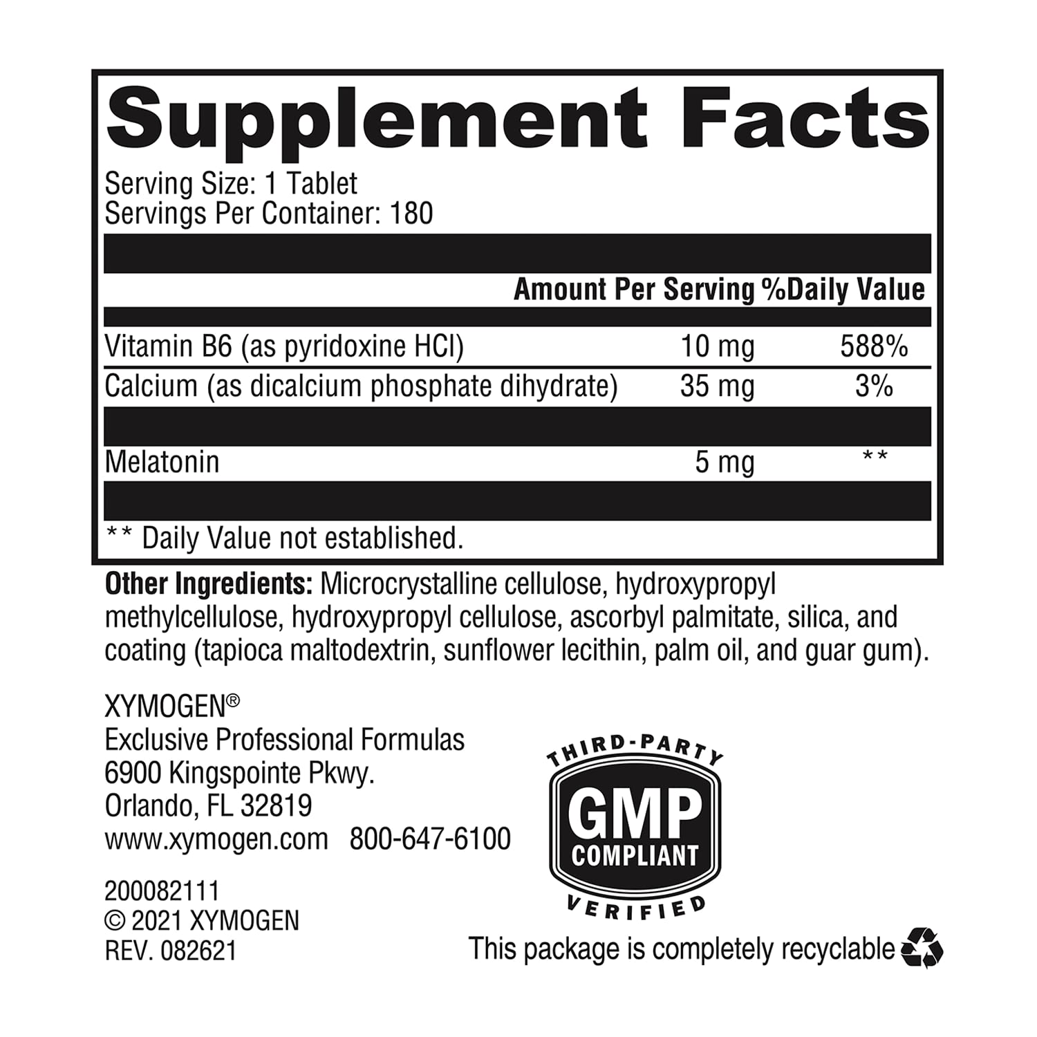 XYMOGEN Melatonin CR - 5mg Melatonin Extended Release Tablets - Sleep Cycle & Circadian Rhythm Support - Vegetarian, Dairy-Free & Non-GMO - 180 Tablets