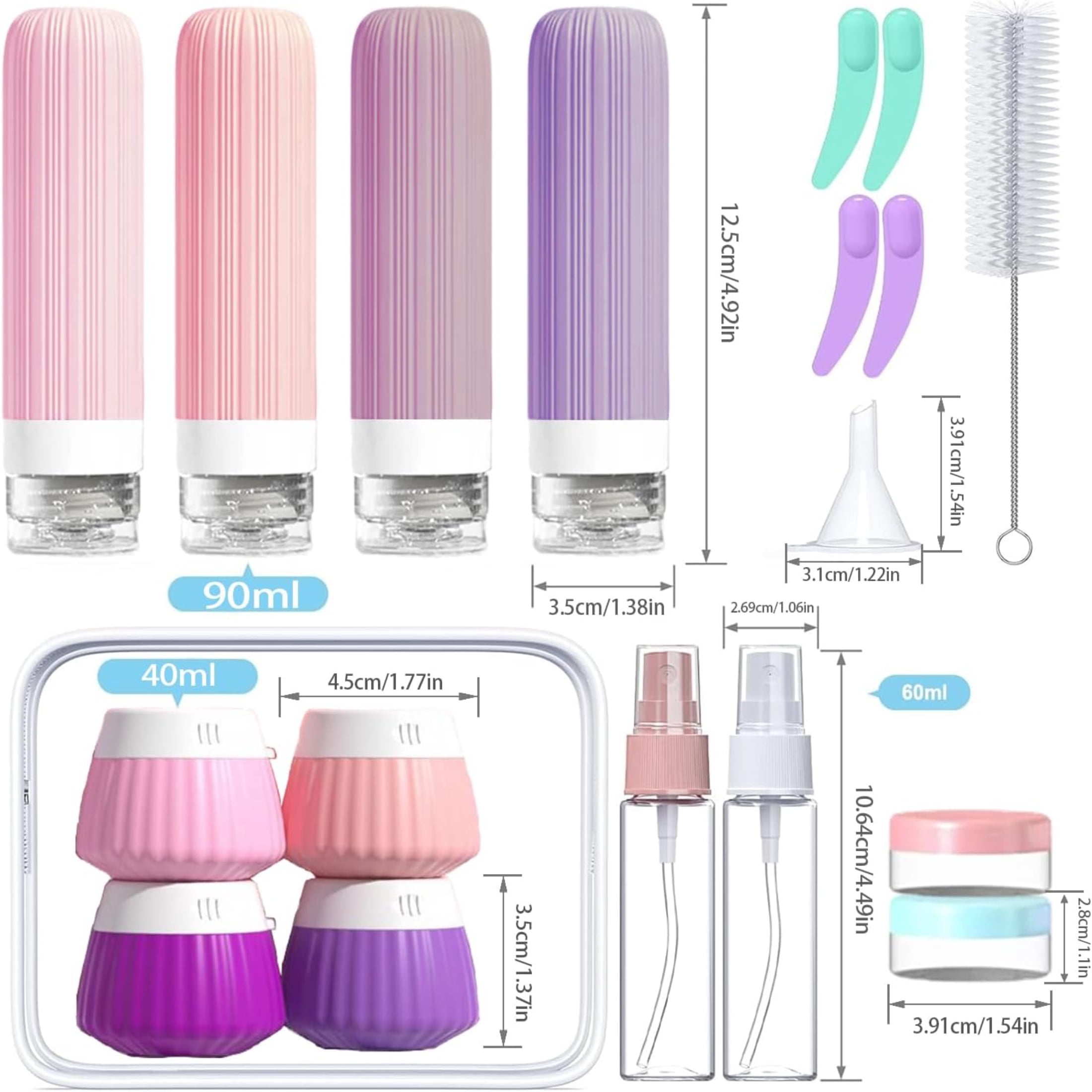 QEQEKAKA Travel Bottles 18 Pack, TSA Approved Leak Proof, BPA Free Silicone Squeezable Containers
