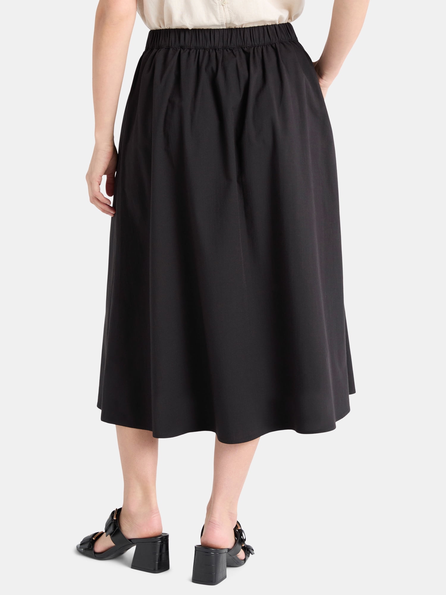 Time and Tru's Women's Pull On Midi Skirt with Pockets, XS-XXXL