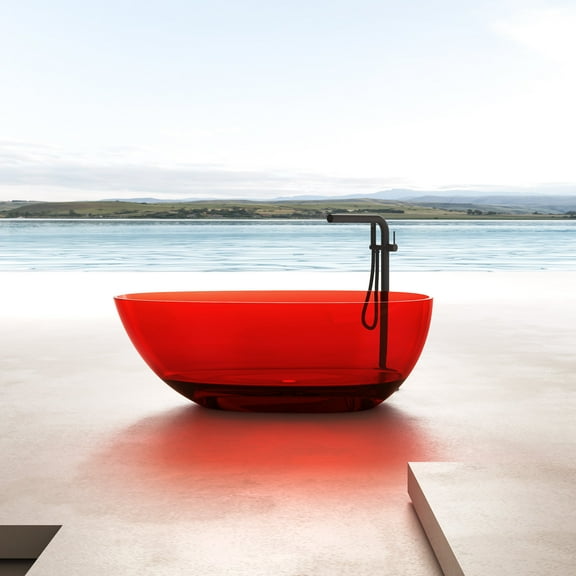 Vanity Art 67" x 33” Oval Shaped Stone Resin Freestanding Bathtub, Contemporary Design Soaking Tub with Overflow and Integrated Pop Up Drain