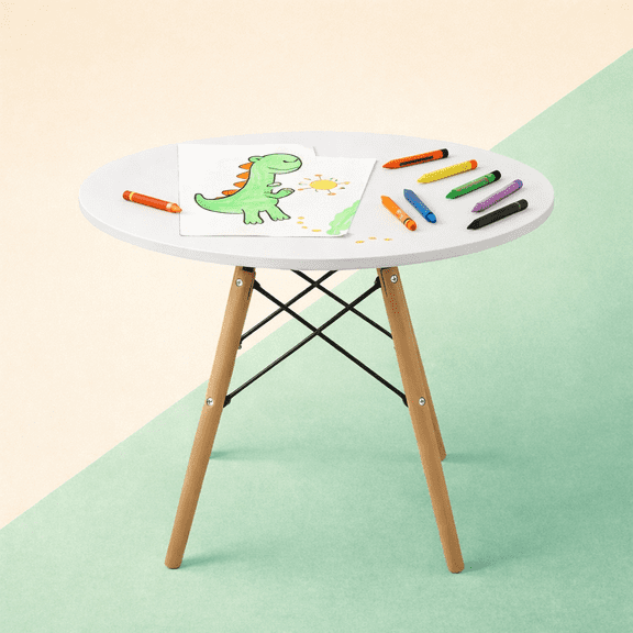 Mesa Infantil Redonda de Madera Montessori Blanca para Niños Mesa para Dibujar Colorear Jugar Estudiar y Manualidades Diseño Moderno Resistente