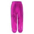 thumbnail image 3 of HULIJA Girls Boys Shiny Metallic Cargo Pants Elastic Waist Joggers with Pockets Jazz Hip Hop Dance Streetwear Hot Pink 14, 3 of 5