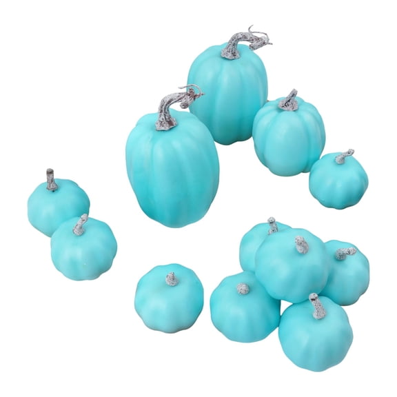 Autumn and Winter Artificial Pumpkin Decorations, Holiday Props and Home Display Pieces for Thanksgiving and Halloween Crafts, Sky Blue, 12-Pack